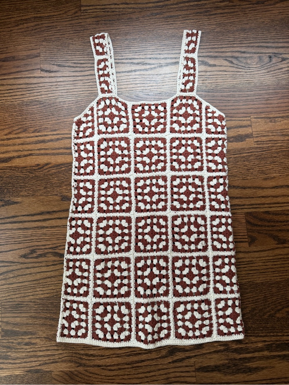 Marine Layer Crochet Square Tank Mini Dress - Cream & Brown